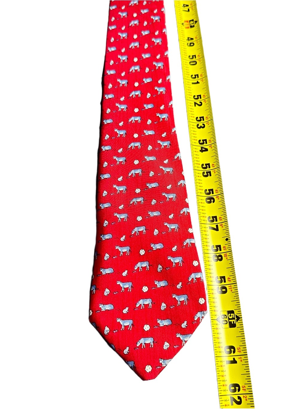 Hermès Paris Red Silk Tie Sheep Animal Novelty Print Made in France - Picture 9 of 9